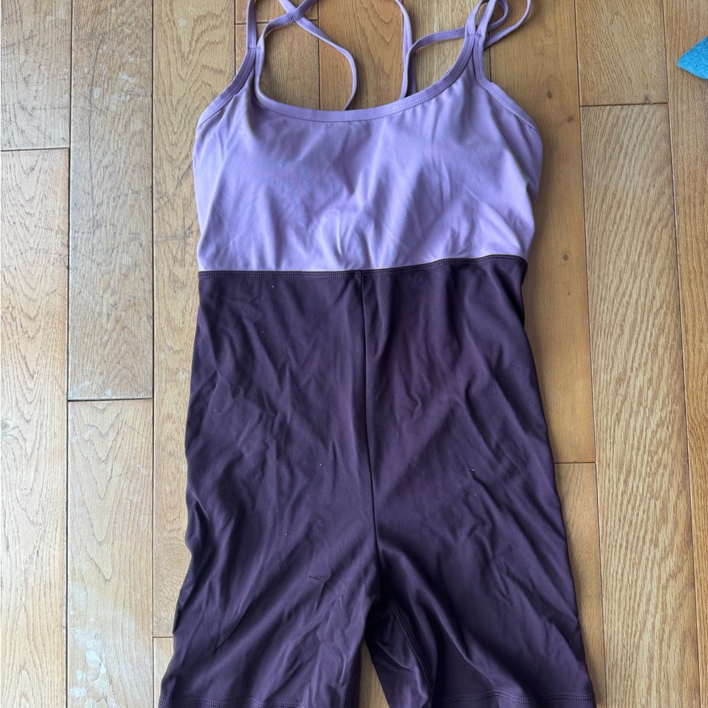 Two-Tone Purple Spaghetti Strap athletic Romper